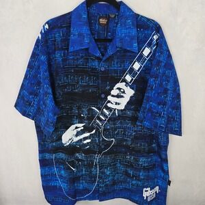Gibson Tour Wear Dragonfly Mens XL Blue Guitar Sheet Music Button Down Shirt